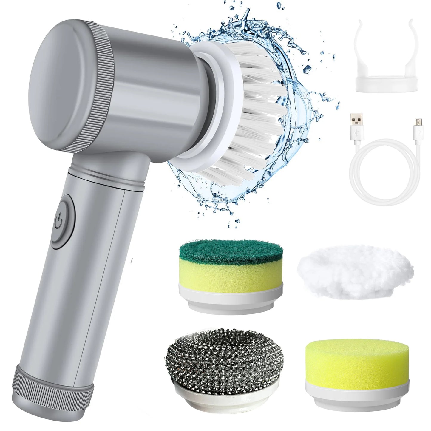 Multifunctional Electric Spin Scrubber Cleaning Brush Electric Bathroom Cleaning Brush Power Scrubber with 5 Replaceable Heads