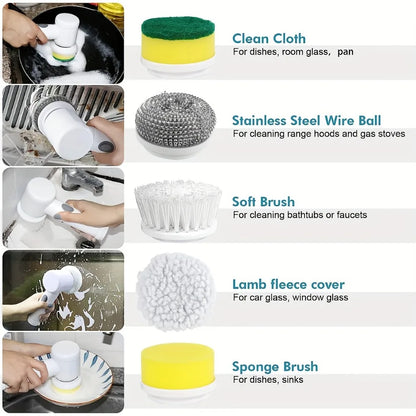 Multifunctional Electric Spin Scrubber Cleaning Brush Electric Bathroom Cleaning Brush Power Scrubber with 5 Replaceable Heads