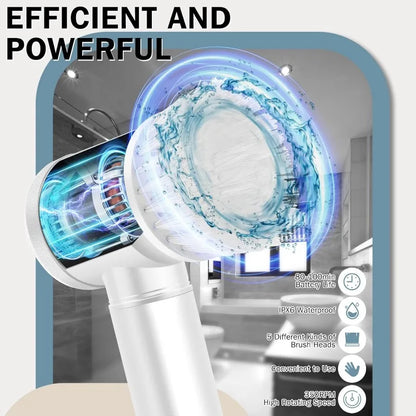 Multifunctional Electric Spin Scrubber Cleaning Brush Electric Bathroom Cleaning Brush Power Scrubber with 5 Replaceable Heads
