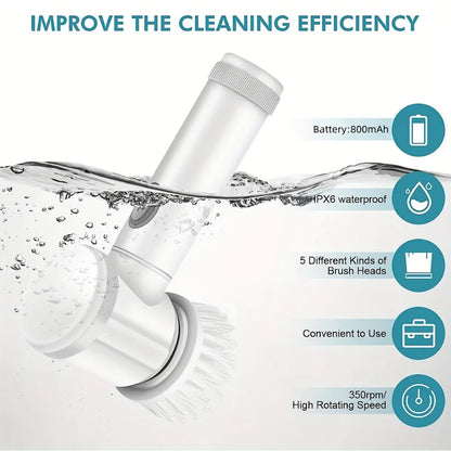 Multifunctional Electric Spin Scrubber Cleaning Brush Electric Bathroom Cleaning Brush Power Scrubber with 5 Replaceable Heads