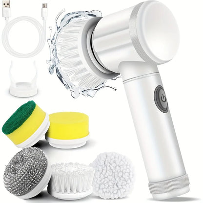 Multifunctional Electric Spin Scrubber Cleaning Brush Electric Bathroom Cleaning Brush Power Scrubber with 5 Replaceable Heads