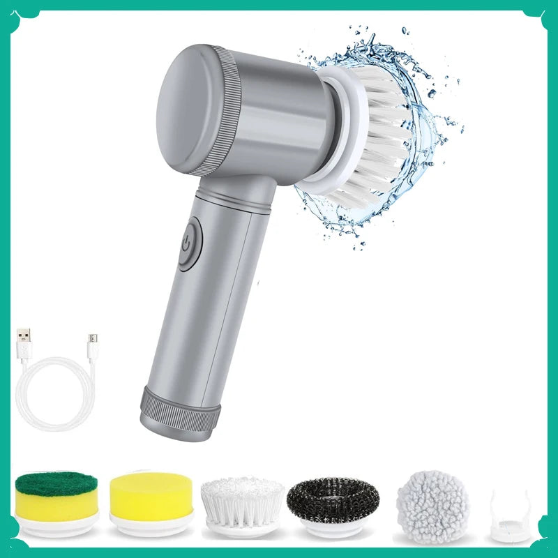 Multifunctional Electric Spin Scrubber Cleaning Brush Electric Bathroom Cleaning Brush Power Scrubber with 5 Replaceable Heads