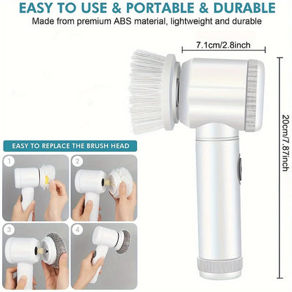 Multifunctional Electric Spin Scrubber Cleaning Brush Electric Bathroom Cleaning Brush Power Scrubber with 5 Replaceable Heads