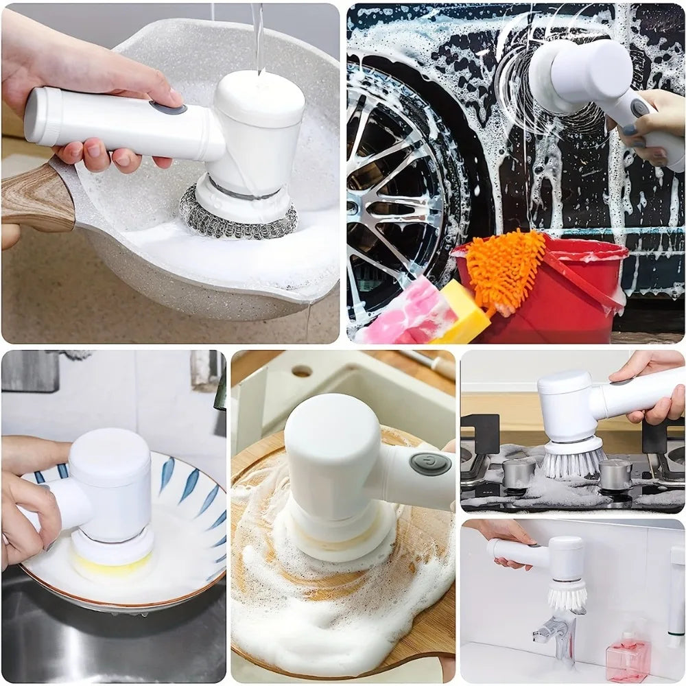 Multifunctional Electric Spin Scrubber Cleaning Brush Electric Bathroom Cleaning Brush Power Scrubber with 5 Replaceable Heads